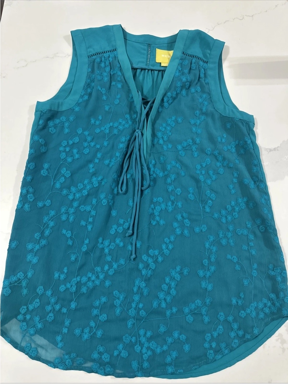 Maeve Teal Embroidered Tie-Front Sleeveless Camisole